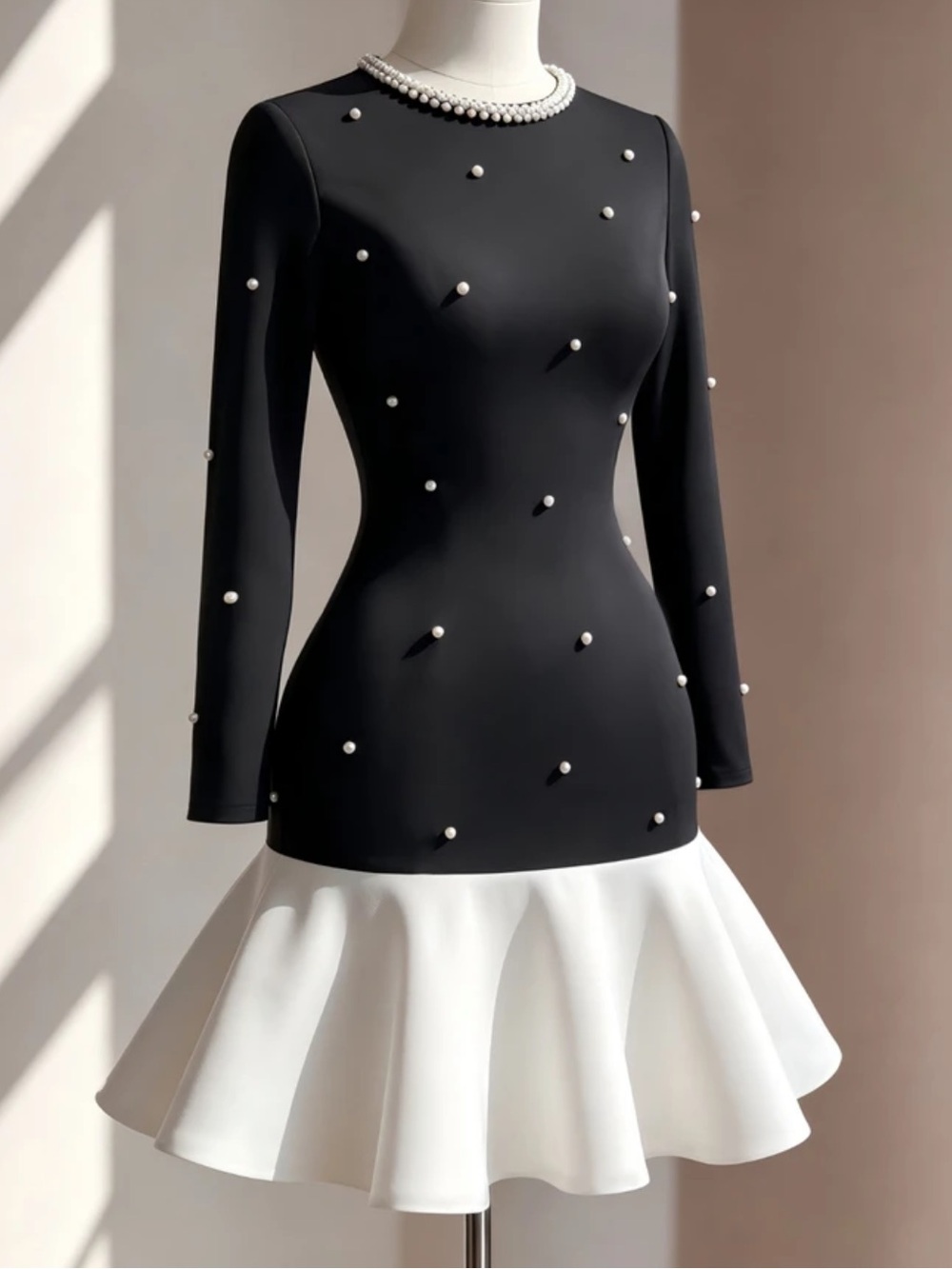 Women's Elegant French Round Neck Beaded Fitted Versatile Knit Long